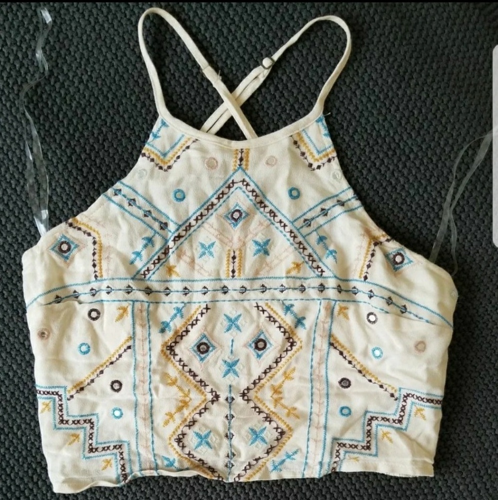 Embroided Halter Crop Top.